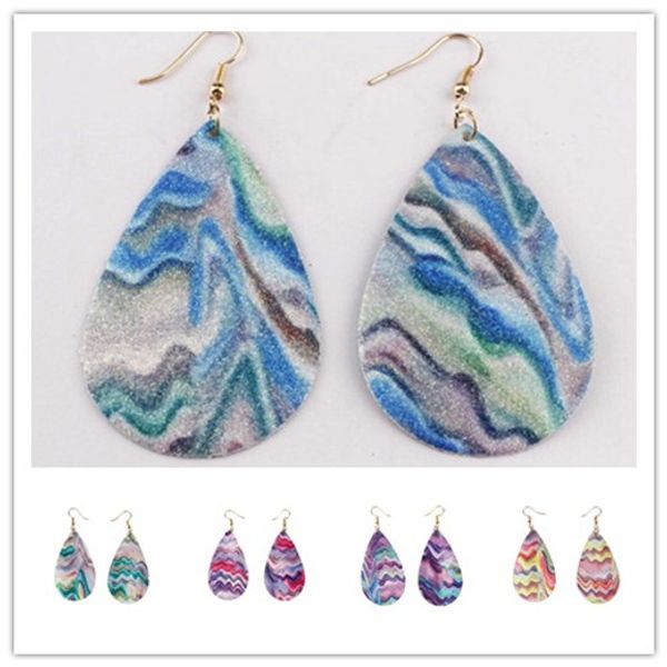 

boho ювелирные изделия радуга galaxy glitter кожа pu teardrop серьги мотаться для женщин рождественские подарки богемия сверкающие блестки к, Silver