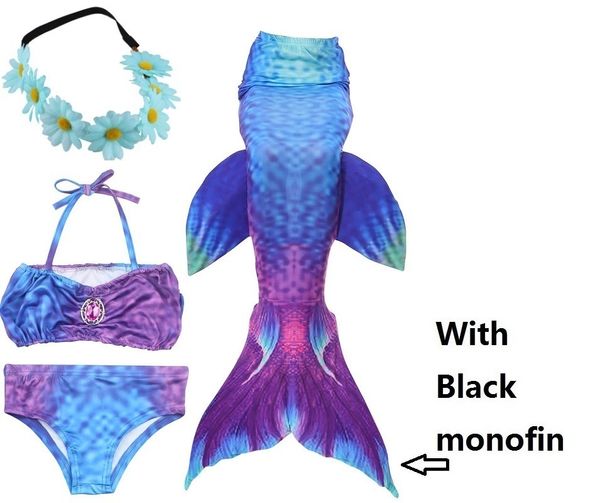 

4 piece bikinis set little swimmable mermaid tail for swimming with adults for kids children girls mermaid tails costume, Black;red