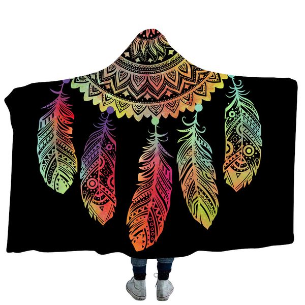 

bohemian hooded blanket for adults mandala dreamcatcher sherpa fleece woman throw blanket microfiber 127cmx152cm