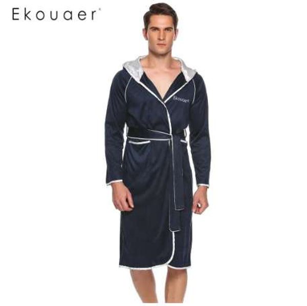 

ekouaer men casual roze hooded long sleeve patchwork pocket bathrobe with belt male sleepwear nightwear gray navy blue s-xl, Black;brown