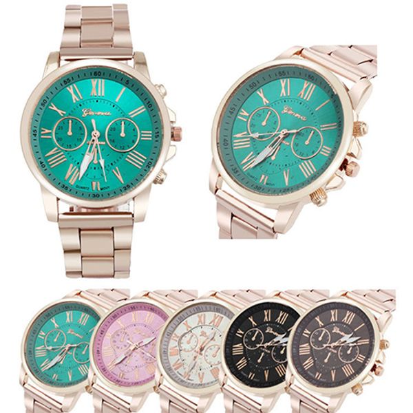 

fashion geneva women men roman number stainless steel analog quartz wrist watch, Slivery;brown