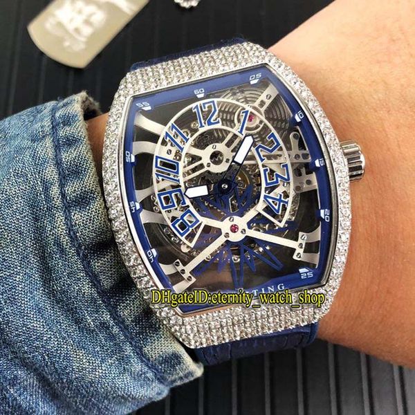 

5 color vanguard yachting gravity v45 t gr yacht sqt blue skeleton dial automatic mens watch silvery diamond case rubber strap sport watches, Slivery;brown