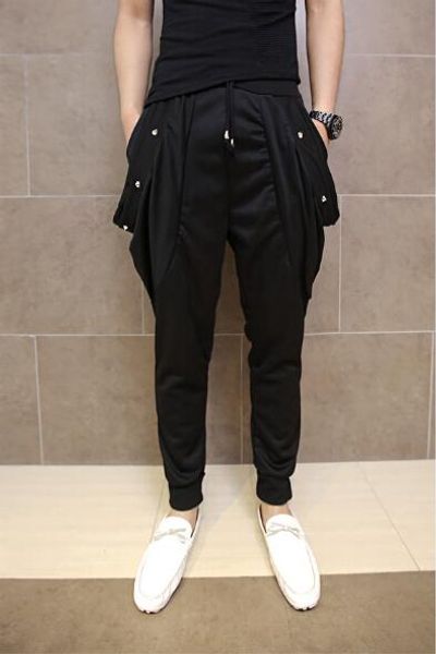 

chaoyang nightclub personality loose hair stylist fashion casual pants street dance harem pants beam winter m-3xl, Black