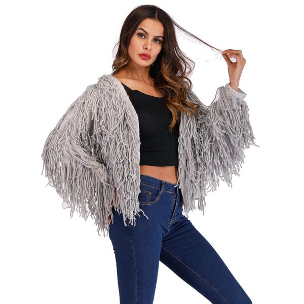 

knitted cardigans tassel women sweater jacket shaggy open stitch soft hairy sweater faux fur coat female 2018 autumn winter, Black;brown