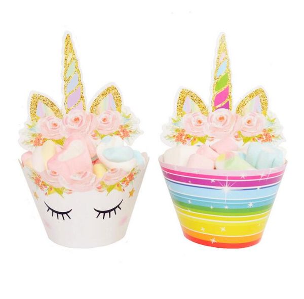 Toppers Cartoon Rainbow Unicorn Cupcake Cake Baking Cup Wrappers Wedding Birthday Party Decorations Tools GGA662 Canada 2019 From Liangjingjing_no1,