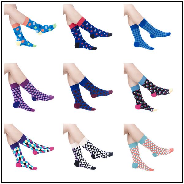 

peonfly usa(6-10)color geometric pattern long dress high funny socks men women lovers socks male full cotton stockings, Black