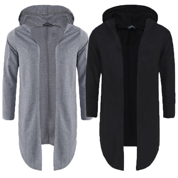 

2018 autumn hip-hop men hoodies fashion long sleeve hooded casual mantle sweatshirts streetwear open front cloak coat outwear, Black
