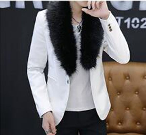 

осень зима мода досуг европа соединенные штаты америки новый тренд корейской версии мужчины с меховым воротником костюм пальто / m-2xl, Black