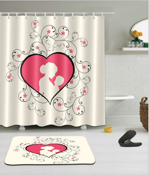 

mother's love pattern 3d print custom waterproof bathroom modern shower curtain polyester fabric bathroom curtain door mat sets