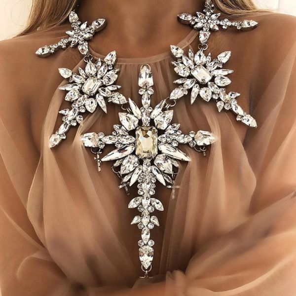 

dvacaman trendy big statement necklace women crystal flower pendant necklace party maxi choker collar jewelry drop shipping aq95, Silver