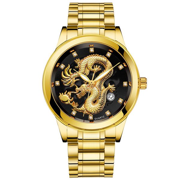 

waterproof mens gold dragon sculpture quartz watch luxury watch men reloj hombresteel wristwatch, Slivery;brown