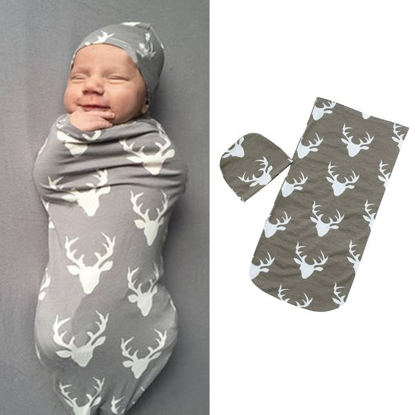Newborn Baby Boys Girls Deer Print Blanket Swaddle Sleeping Bag