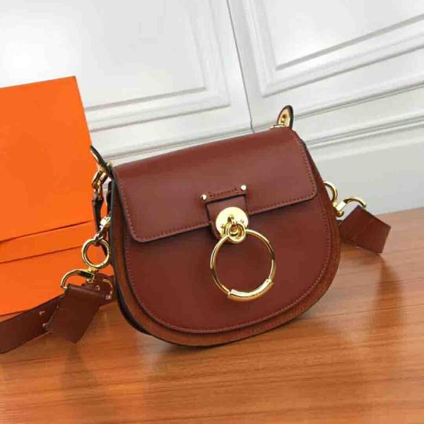 

2021 new luxury handbags famous brands semicircle handbag women bags cowhide genuine leather iron ring shoulder bags 89-02, Black;red