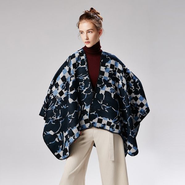 

aorrs066 ladies mosaic pattern cashmere ponchos reversible cape cape wearable cloak