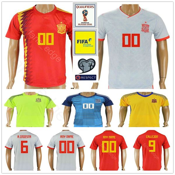 

2018 World Cup Spain Soccer Jerseys 1 DE GEA 1 CASILLRS 2 DDRIOZOLA 3 PIQUE 4 BARTRA Men Women Kids Youth Football Shirt