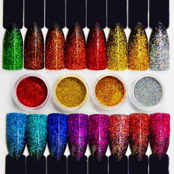 

laser holographic glitter powder shine holographic powder for nails art tinsel for nails dust grinding holo dipping sf2038, Silver;gold