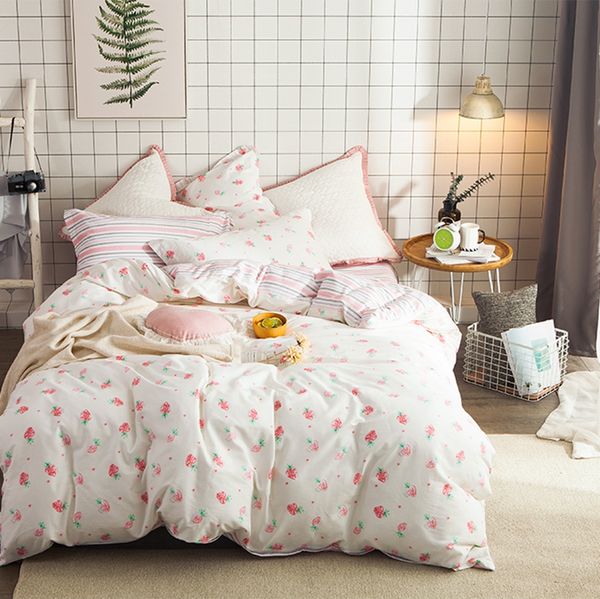 Cute Strawberry Duvet Cover Set 100 Coon Sweet Stripes Bed Sheet