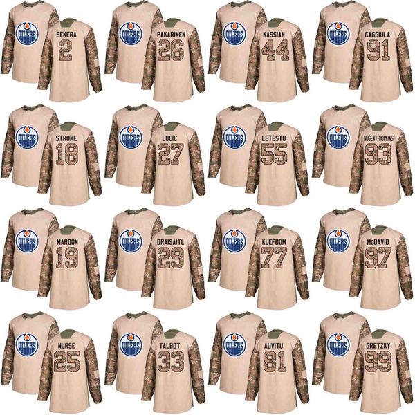 

Edmonton Oilers Jersey Veterans Day Practice 27 Milan Lucic 97 Connor McDavid 99 Wayne Gretzky 44 Zack Kassian 29 Leon Draisaitl Jerseys