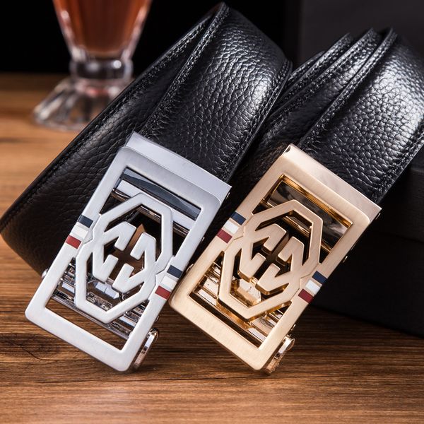 

bbn new arrival men's genuine leather belts hollowed golden automatic buckle male waistbands belt men accessories, Black;brown