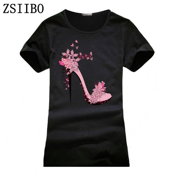 

zsiibo nvtx53 new high-heeled shoes printing t shirt women fashion summer camisetas women t-shirt streetwear tees, White
