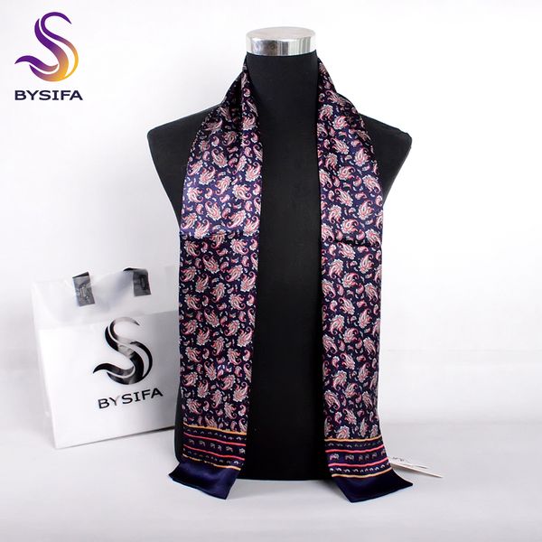 

bysifa] new design men classical pattern silk scarf cravat printed fashion paisley long scarves autumn winter male ring scarf, Blue;gray