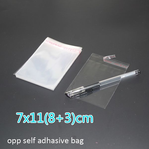 

1000pcs/lot 7x11(8+3)cm clear resealable bopp/poly/cellophane bag transparent opp gift plastic packaging bags self adhesive seal
