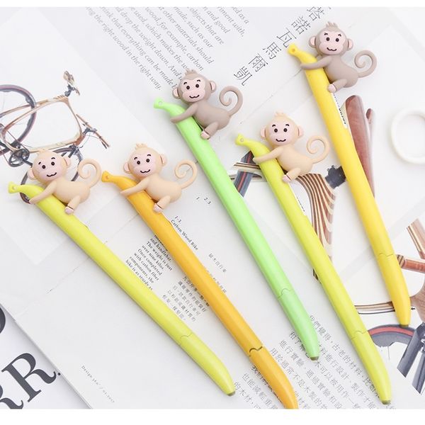 

30 pcs/lot kawaii monkey gel pen sweet banana 0.5mm black color roller pens stationery office accessories school supplies fb748, Blue;orange