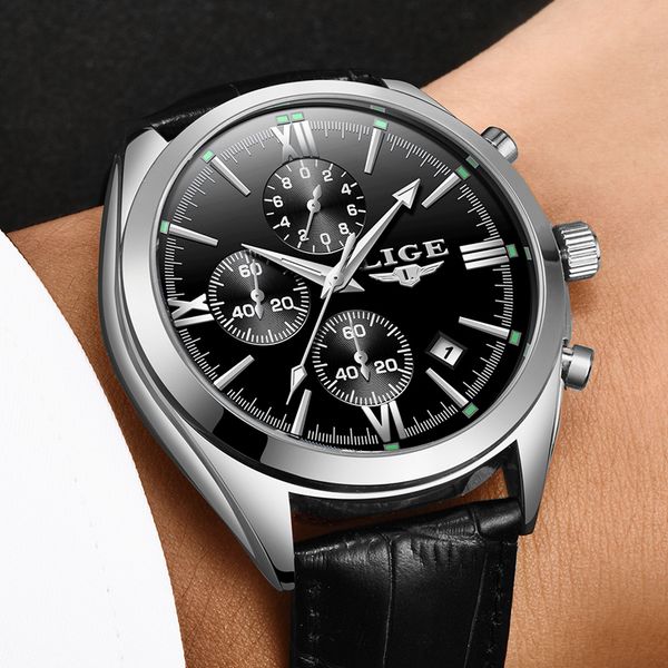 

relogio masculino 2018 lige new mens watches quartz watch men casual leather waterproof sport wrist watch, Slivery;brown
