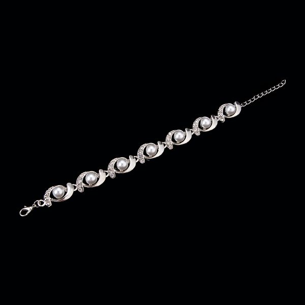 

woman punk style fashion simulated pearl rhinestone link chain beautiful geometric bracelet delicate party jewelry bracelets, Black