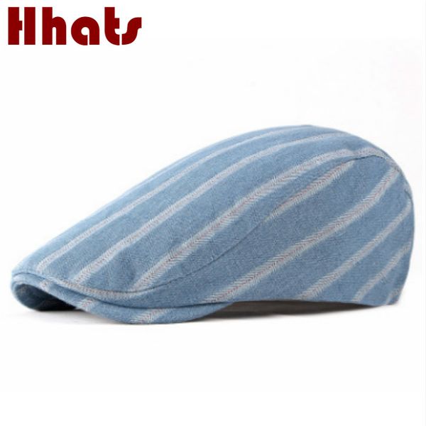 

vintage striped visor for men spring autumn casual cotton vintage peaked cap boina adjustable retro male beret hat casquette, Blue;gray