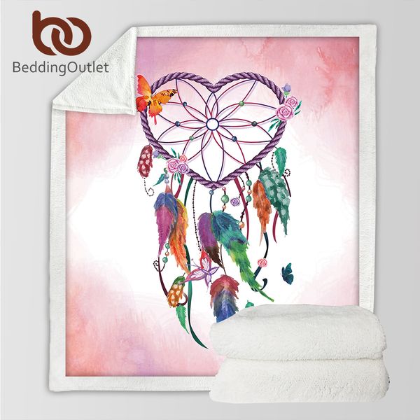 

beddingoutlet dreamcatcher throw blanket heart shape boho sherpa fleece blanket cozy velvet plush watercolor for beds