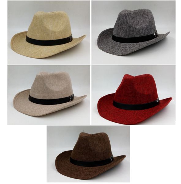 

2018 men summer linen straw hat with black belt wide edge designer cowboy panama hat cap summer sun beach caps fisherman jazz, Blue;gray