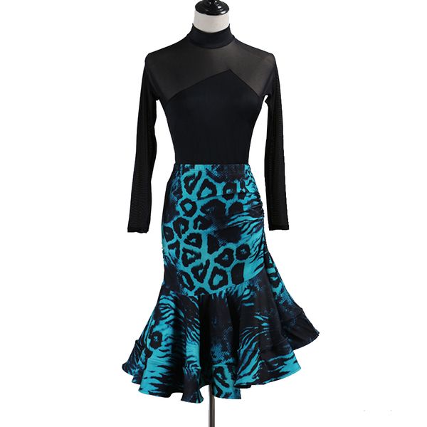 

customized 2pcs set latin dance dress women girls tango salsa fringed dress d0515 blue irregular fluffy hem, Black;red