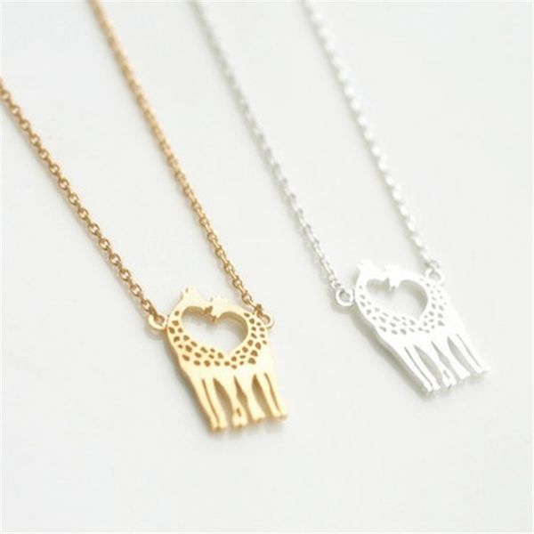 

loving giraffe pendant necklace chain simple giraffe pendant necklace 18k gold love heart i love you animal collares for women, Silver
