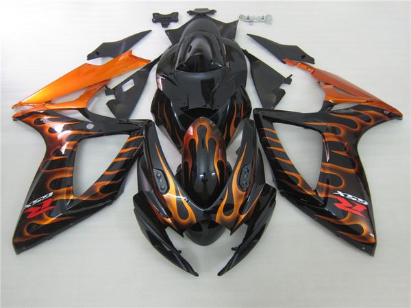 Spritzguss Schwarz-orangefarbene Flammen ALSARE Corona-Verkleidungsset für Suzuki 2006 2007 GSXR 600 750 K6 GSXR600 GSXR750 06 07 Karosserie