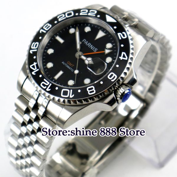 

40mm black dial ceramic bezel gmt sapphire glass automatic mens watch, Slivery;brown