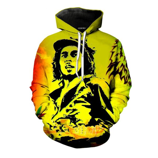 

новые моды регги боб марли 3d печати толстовки мода одежда женщины / мужчины толстовка повседневный пуловеры k347, Black