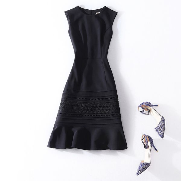 

new 2018 spring summer fashion women sleeveless elegant lace patchwork mermaid dress sleeveless plus size xxl dresses black, White;black