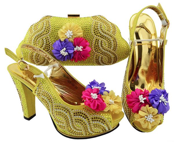 

wonderful yellow wemon shoes and handbag with flower design african pumps match bag set for dress jzs-02,heel 11cm, Black