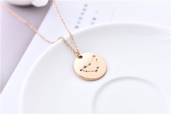 

30pcs astrology sign capricorn constellation necklace jewelry round coin capricorn diagram zodiac chain necklace birthday gift, Silver