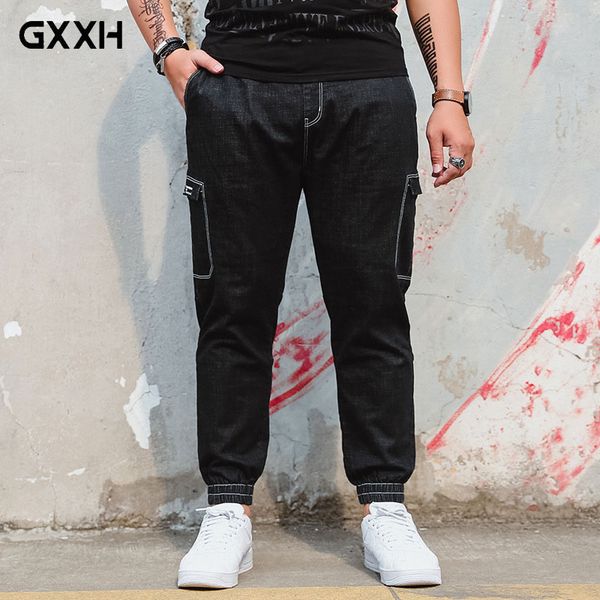 

gxxh large size casual nine pants men loose plus fertilizer xl jeans spring and summer stretch black thin jeans size xl-5xl 6xl