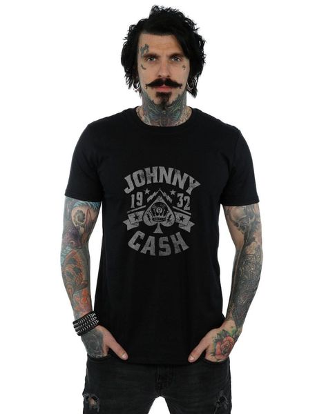 

johnny cash men's distressed spades print t shirt summer style tee, White;black