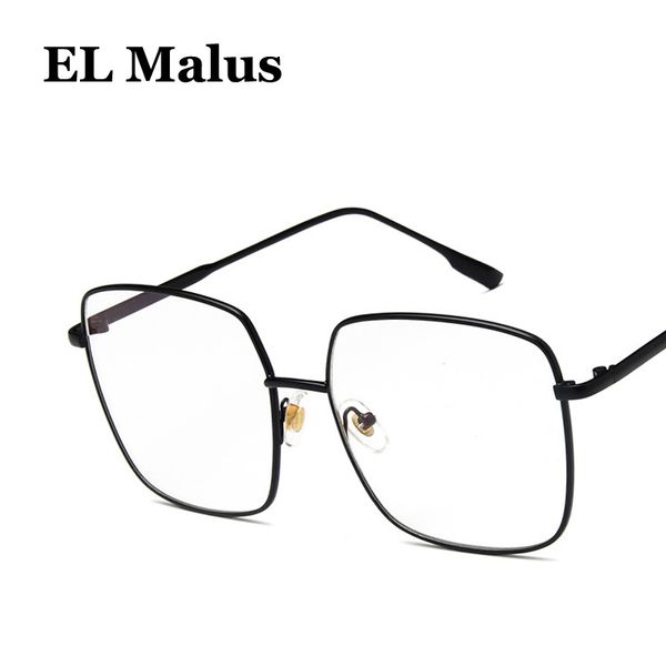 

el malus]big square eyeglasses frame women mens clear transparent lens glasses metal black gold silver shades brand designer