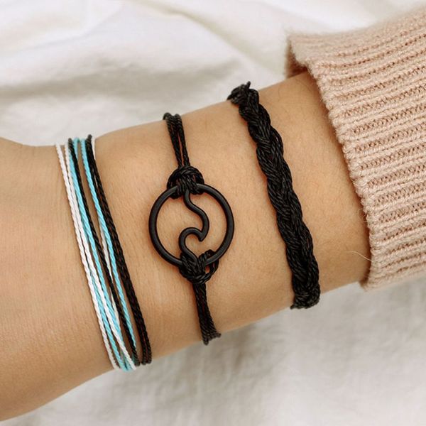 

3pcs handmade bracelet braided rope bangle nylon chain adjustable multi layer jewelry beach party women men gifts fashion simple, Golden;silver