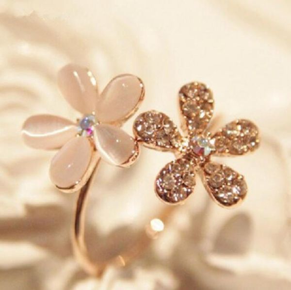 

women's fashion sweet opal flower girl daisy adjustable ring opening 4rd106, Golden;silver