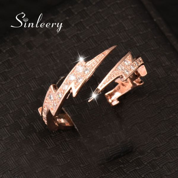 

sinleery unique design rings for women adjustable size dazzling cubic zirconia rose gold color jewelry jz460 ssc, Golden;silver