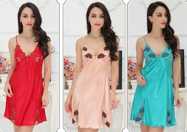 

2018 новый высококачественный роскошный тонкий шелк женские сексуальные пижамы сексуальное женское белье вышивка скольжения пижамы женские э, Black;red