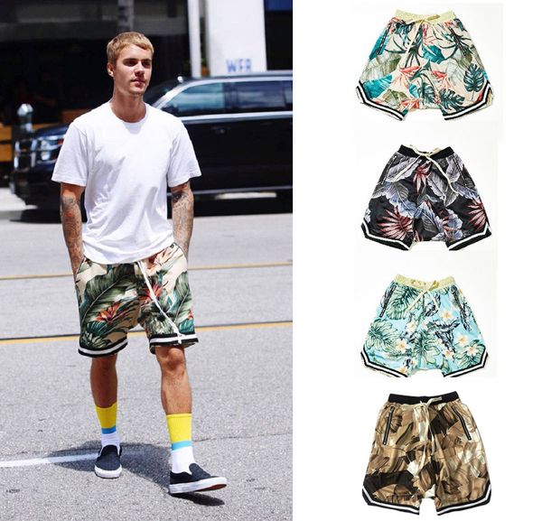 

men summer shorts hip hop floral printed streetwear loose shorts side zipper camouflage short pants shorts, White;black