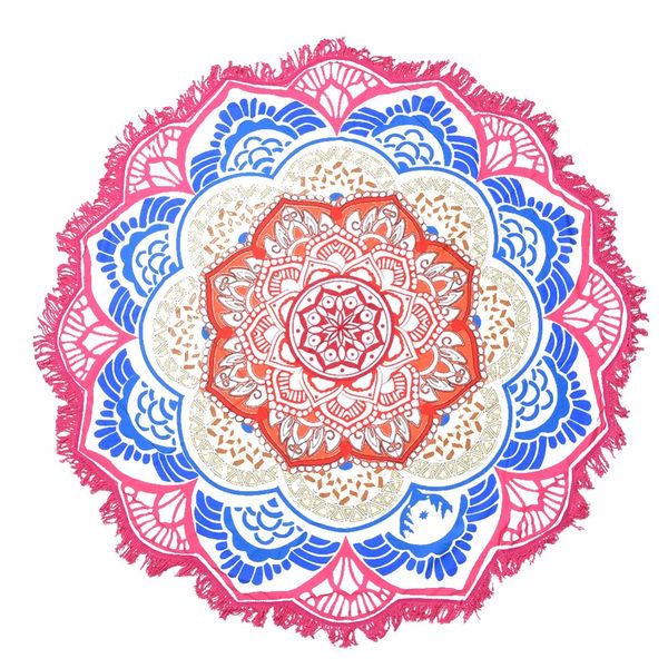 Mandala Beach Towel Grande Impressão de Lótus Impressão Yoga Mat Redondo Borla Tapestry Totem Cobertor Hippy Boho Toalha de Tablecloth 150cm / 59 ''