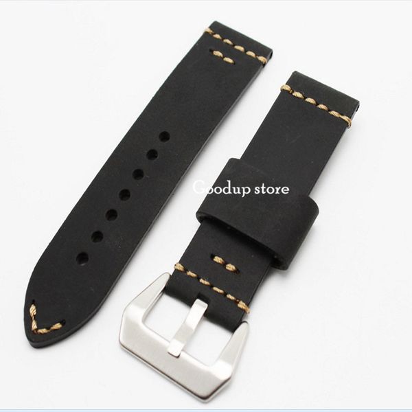 

wrist black belt with stainless steel buckle spot crazy horse leather strap width 22mm handmade suture vintage style for men watches, Black;brown